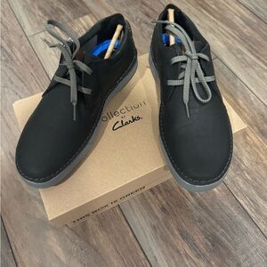 Clarks Men's Black Leather Shoes Gerald Low Orthotic Foot Bed